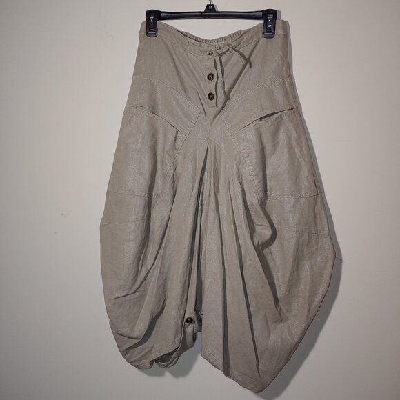 YaelOrgad Linen Blend Draped Wide Harem Convertable Pants Shimmer Cream M - Picture 1 of 8